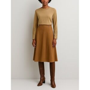 Dressbarn Camel Faux Suede A-Line Midi Skirt Womens Size 14 97% Poly